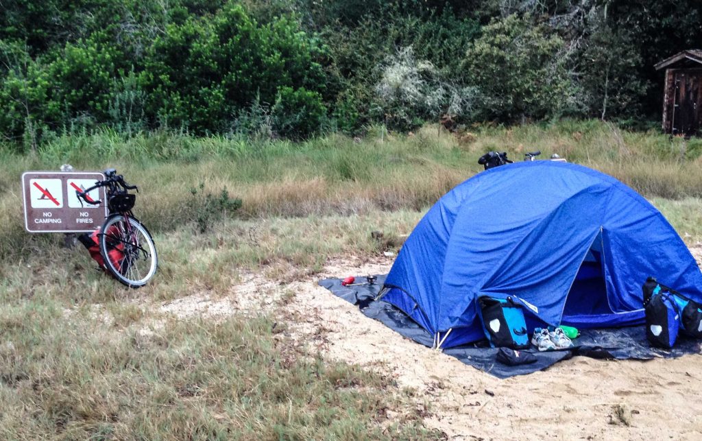 No camping either. Does a camp stove count as fire? If so, we've found the perfect trifecta of illegal camps.