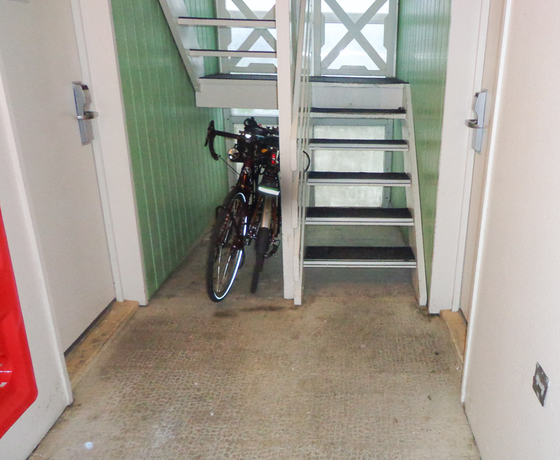 Bicycles stored under stairwell at Saint Mard Balladin Hotel
