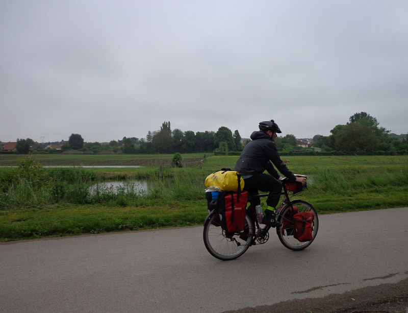 Mark riding along beautifully paved bike trail along the canal out of Amiens