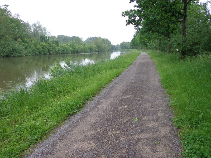The canal trail is nearly deserted on a grey, rainy weekday